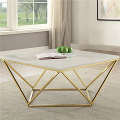Meryl Square Faux Marble Top Coffee Table White and Gold - 700846