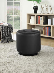 Bowman Round Upholstered Tufted Swivel Ottoman Black - 500556