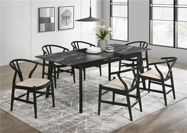 Crestmont Rectangular Dining Table with Faux Marble Top and 16" Self-Storing Extension Leaf Black - 121251