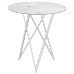 Bexter Faux Marble Round Top Bar Table White and Chrome - 183526