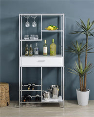 Figueroa 5-shelf Wine Cabinet with Storage Drawer White High Gloss and Chrome - 182034