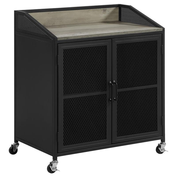 Arlette Wine Cabinet with Wire Mesh Doors Grey Wash and Sandy Black - 183476