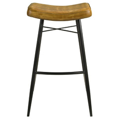 Bayu Leather Upholstered Saddle Seat Backless Bar Stool Antique Camel and Black (Set of 2) - 109249