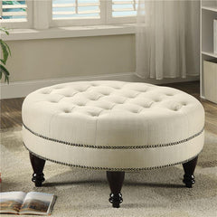 Elchin Round Upholstered Tufted Ottoman Oatmeal - 500018