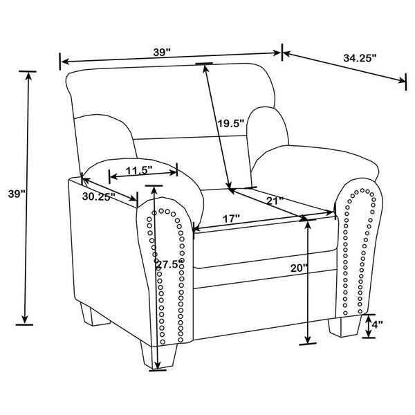 Clementine 3-piece Upholstered Padded Arm Sofa Set Grey - 506574-S3
