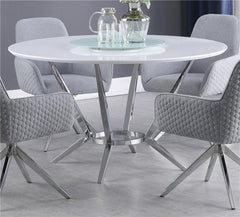 Abby Round Dining Table with Lazy Susan White and Chrome - 110321
