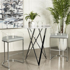 Bexter Faux Marble Round Top Bar Table White and Chrome - 183526