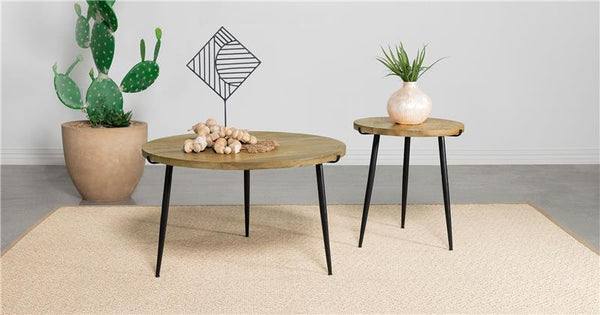Pilar Round Solid Wood Top Coffee Table Natural and Black - 703608