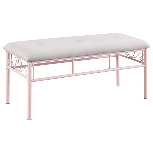 Massi Fabric Upholstered Bench White and Powder Pink - 401156