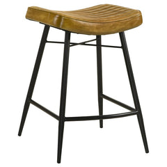 Bayu Leather Upholstered Saddle Seat Backless Counter Height Stool Antique Camel and Black (Set of 2) - 109248