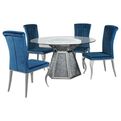 Quinn 5-piece Hexagon Pedestal Dining Room Set Mirror and Teal - 115561-S5T