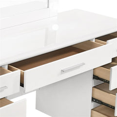 Felicity 9-drawer Vanity Desk with Lighted Mirror Glossy White - 203507
