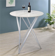 Bexter Faux Marble Round Top Bar Table White and Chrome - 183526