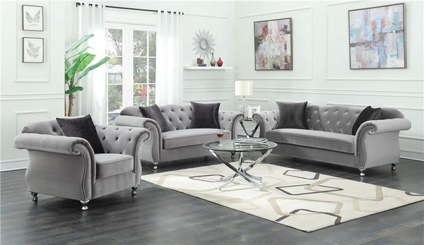 Frostine Upholstered Rolled Arm Tufted Accent Chair Silver - 551163