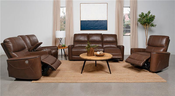 Greenfield Upholstered Power Reclining Sofa Saddle Brown - 610264P
