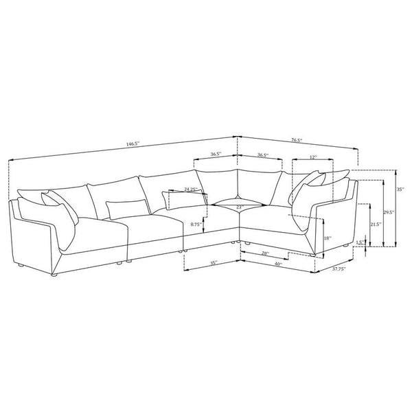 Sasha 5-piece Upholstered Modular Sectional Barely Black - 551681-SETA