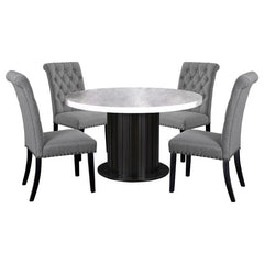 Sherry 5-piece Round Dining Set with Grey Fabric Chairs - 115490-S5G