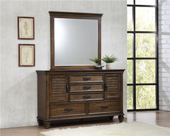 Franco 5-drawer Dresser with Mirror with 2 Louvered Doors Burnished Oak - 200973M