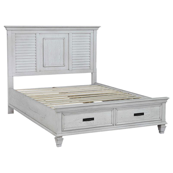 Franco California King Storage Panel Bed Distressed White - 205330KW