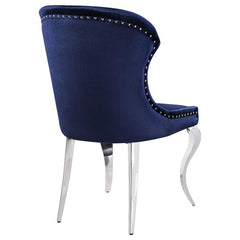 Cheyanne Upholstered Wingback Side Chair with Nailhead Trim Chrome and Ink Blue (Set of 2) - 190745