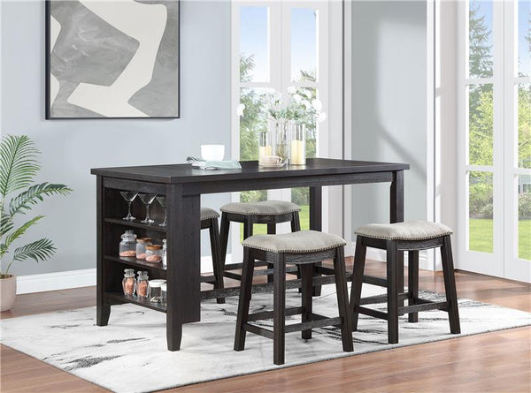Elliston Rectangular Counter Height Dining Table with Storage Shelves Dark Grey - 121168