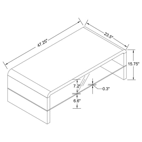 Airell Rectangular Coffee Table with Shelf White High Gloss - 703798