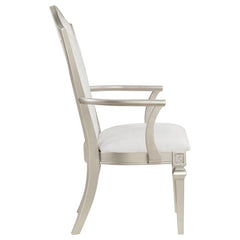 Evangeline Upholstered Dining Arm Chair with Faux Diamond Trim Ivory and Silver Oak (Set of 2) - 107553