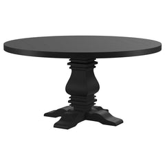 Florence Round Pedestal Dining Table with Planked Wood Top Antique Black - 115530