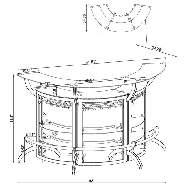 Dallas 2-shelf Curved Home Bar Smoke and Black Glass (Set of 3) - 182135-S3