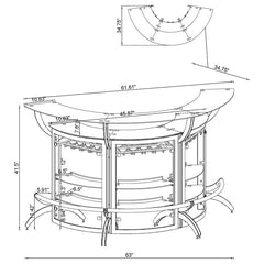 Dallas 2-shelf Curved Home Bar Smoke and Black Glass (Set of 3) - 182135-S3