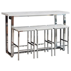 Marmot 4-piece Rectangular Counter Height Set White Marble and Chrome - 182253