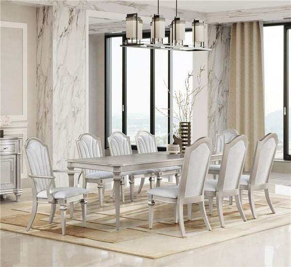 Evangeline 9-piece Dining Table Set with Extension Leaf Ivory and Silver Oak - 107551-S9