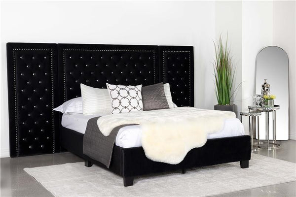 Hailey Upholstered California King Wall Panel Bed Black - 315925KW-SP