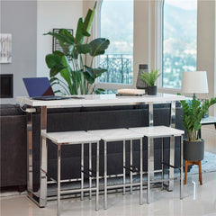 Marmot 4-piece Rectangular Counter Height Set White Marble and Chrome - 182253