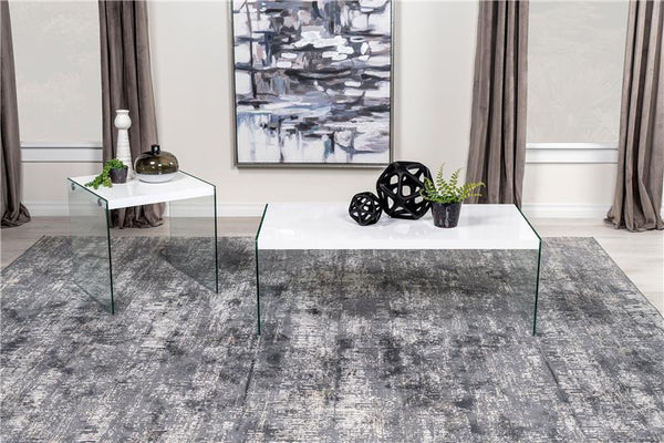 Opal Rectangular Glass Frame Coffee Table White High Gloss - 704148