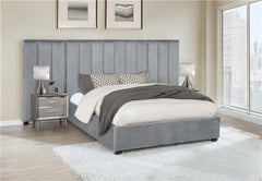 Arles Upholstered Eastern King Wall Panel Bed Grey - 306070KE-SP