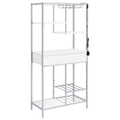 Figueroa 5-shelf Wine Cabinet with Storage Drawer White High Gloss and Chrome - 182034