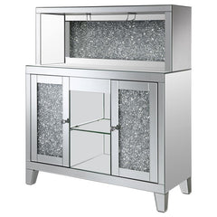 Yvaine 2-door Mirrored Wine Cabinet with Faux Crystal Inlay Silver - 115585