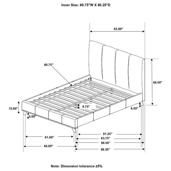 Charity Upholstered Queen Panel Bed Blue - 300626Q