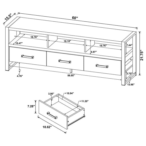 James 3-drawer Engineered Wood 60" TV Stand Dark Pine - 704282