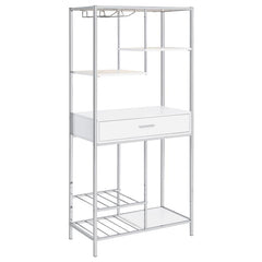 Figueroa 5-shelf Wine Cabinet with Storage Drawer White High Gloss and Chrome - 182034