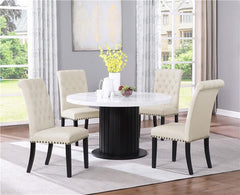 Sherry 5-piece Round Dining Set with Beige Fabric Chairs - 115490-S5