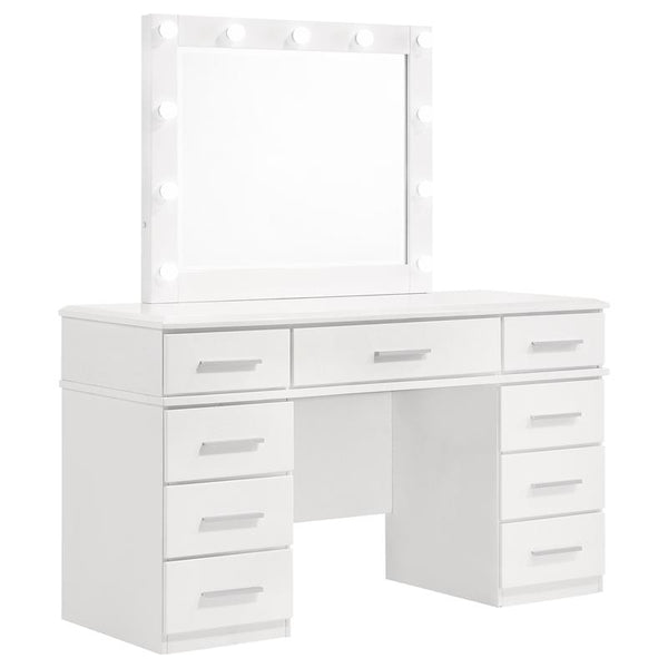 Felicity 9-drawer Vanity Desk with Lighted Mirror Glossy White - 203507