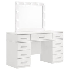 Felicity 9-drawer Vanity Desk with Lighted Mirror Glossy White - 203507