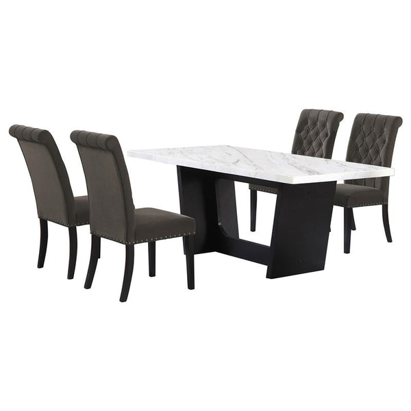 Sherry 5-piece Rectangular Marble Top Dining Set Brown and White - 115511-S5BV