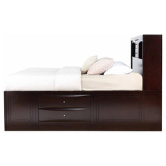 Phoenix Wood Eastern King Storage Bookcase Bed Cappuccino - 200409KE