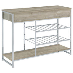 Melrose 2-shelf Wine Cabinet with 2 Drawers Gray Washed Oak and Chrome - 182275