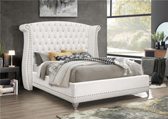 Barzini Upholstered Eastern King Wingback Bed White - 300843KE