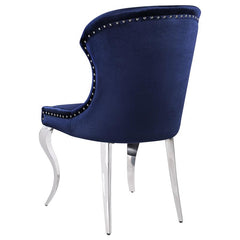 Cheyanne Upholstered Wingback Side Chair with Nailhead Trim Chrome and Ink Blue (Set of 2) - 190745