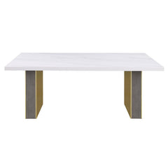 Carla Rectangular Dining Table with Cultured Carrara Marble Top White and Gold - 106651